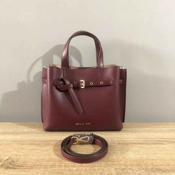 Michael Kors Emilia Small Pebbled Leather Satchel in Oxblood Crossbody Bag - Picture 1 of 13